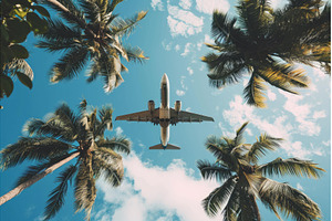 Sky-bound Airplane over tropical, a Transportation Photo by Ylivdesign