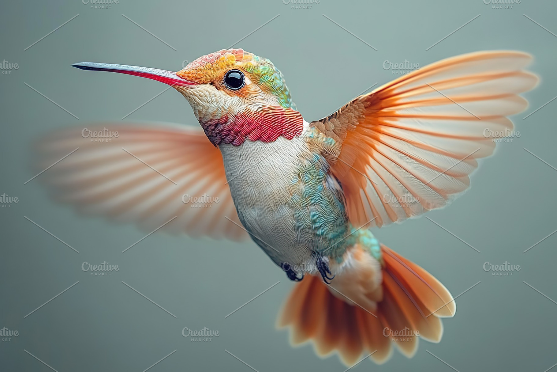 Closeup photo of hummingbird in flight with spread wings, an Animal Photo by AlyaAnd