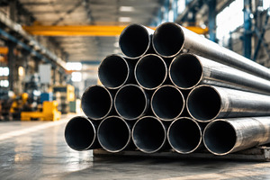 Steel pipes stacked in a warehouse, a Photo by Beautiful things