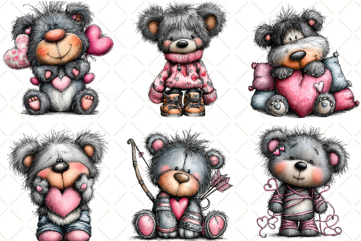 Whimsical Valentine Bear Clipart, an Illustration by Black Bird Studio (Photo 2 of 6)