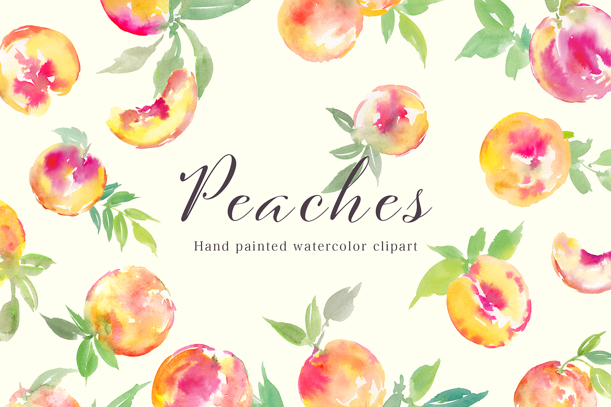 Peaches watercolor clipart set, a Decorative Illustration by Sawango Designs (Photo 1 of 3)