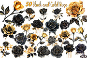 Black and Gold Rose Clipart, an Illustration by DreamCafeArt (Thumbnail 1 of 7)