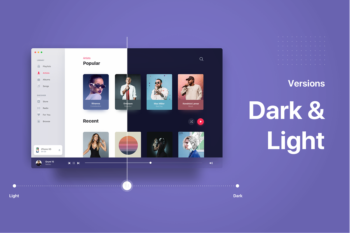 Apple OS Future UI Kit - Music, a Product Mockup by Orizon Design (Photo 2 of 11)