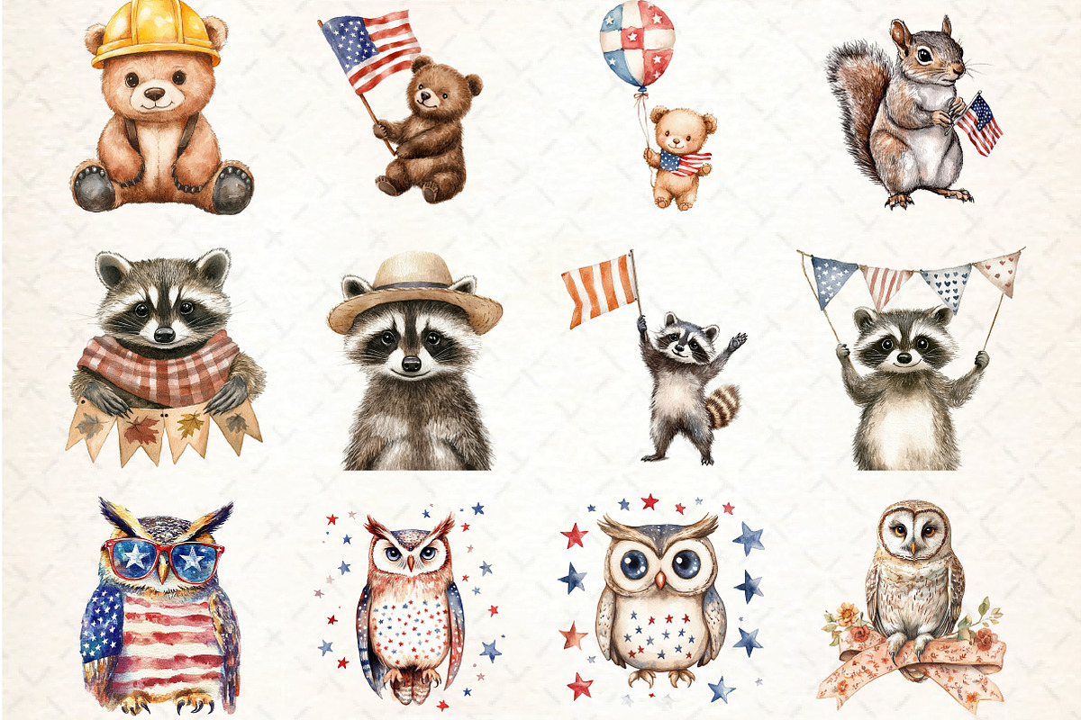 Watercolor Labor Day Animals Clipart, an Animal Illustration by DreamCafeArt (Photo 2 of 5)