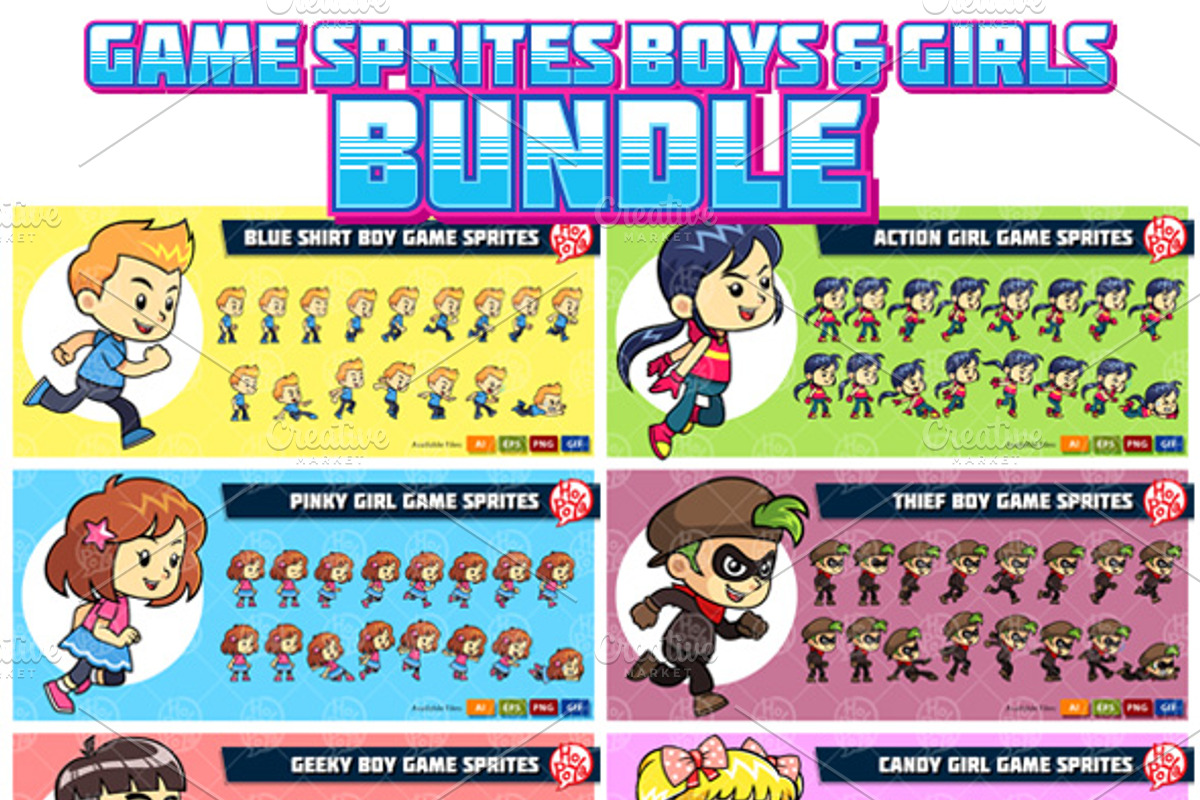 10 Game Sprites Bundle Boys & Girls, an Illustration by mikailain (Photo 2 of 2)