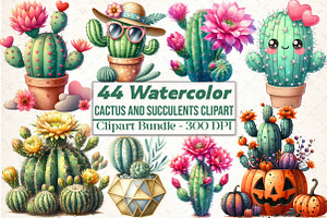 Cactus and Succulents Watercolor Cli, an Illustration by DreamCafeArt