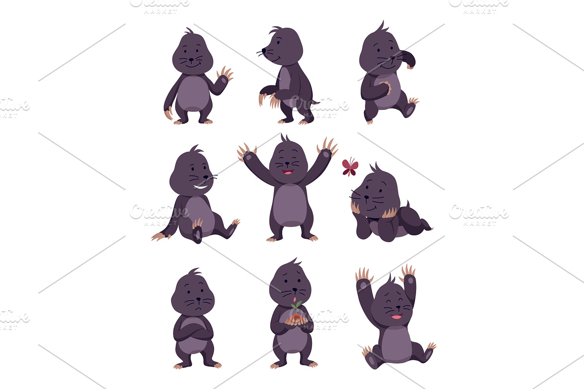 Vector set of cartoon funny moles in, an Animal Illustration by the8monkey