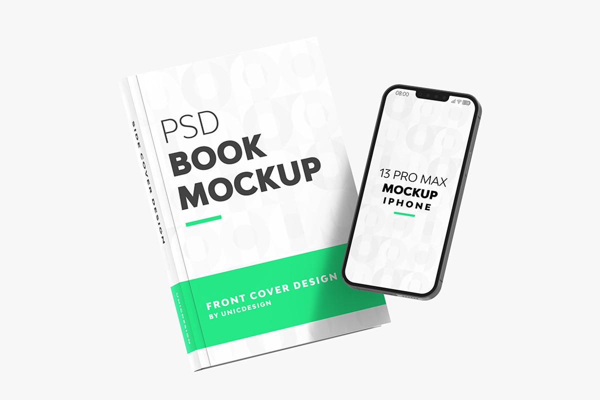 Book & iPhone 13 Mockup, a Books & Magazine Mockup by UnicDesign (Photo 6 of 6)