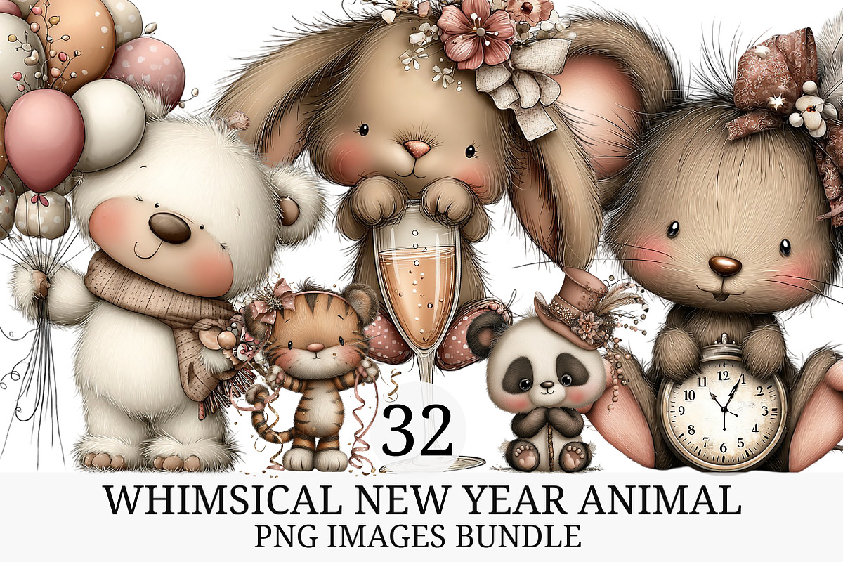 Whimsical New Year Animal Clipart, an Illustration by Craft Nest (Photo 1 of 8)