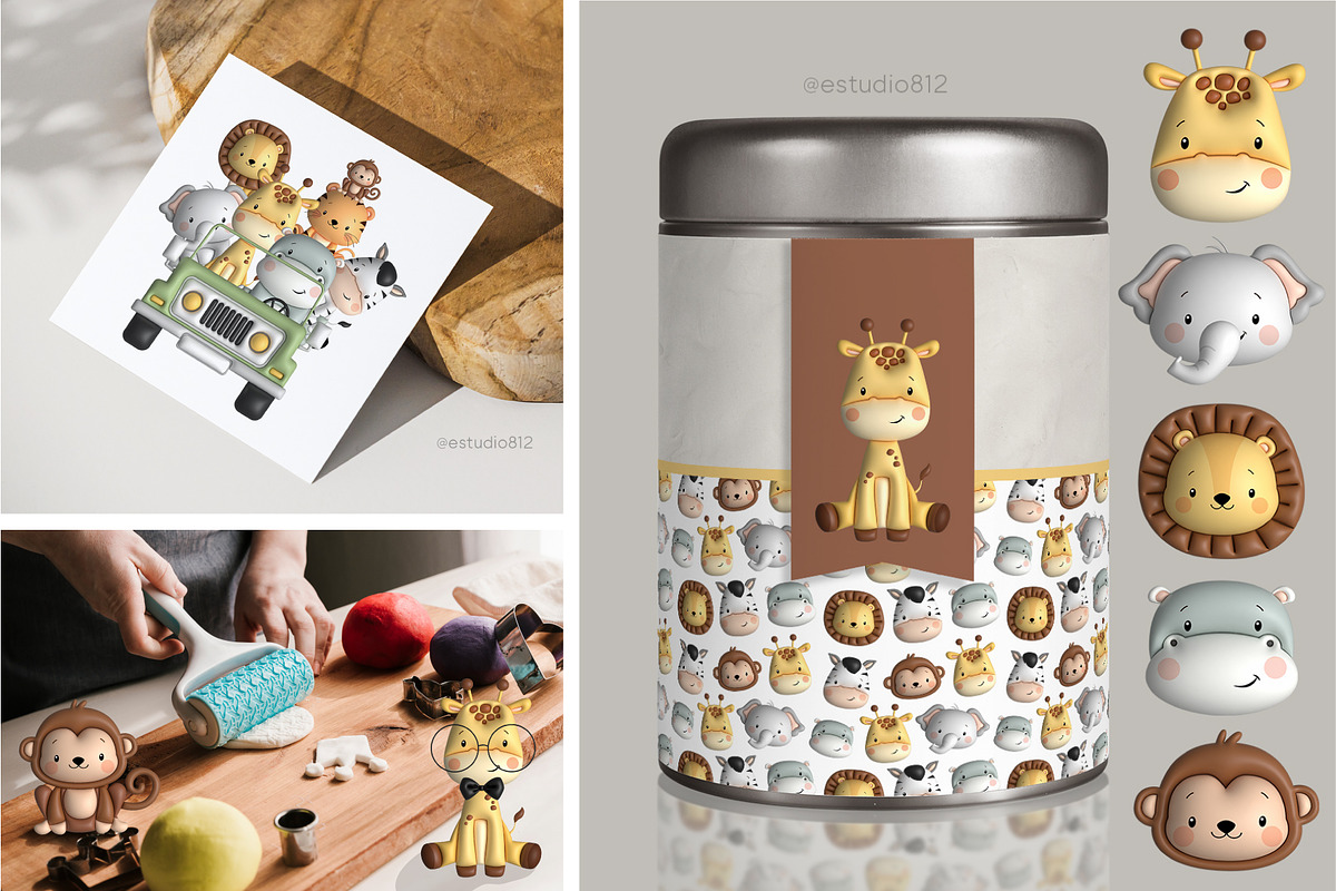 Cute Safari - Playdought texture, an Animal Illustration by Estudio 812 (Photo 4 of 8)