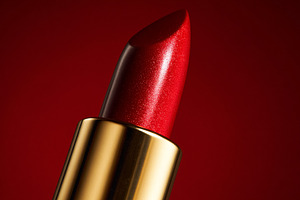 Red shimmering lipstick tube presenting glamour and elegance for, a Beauty & Fashion Photo by Studio ANNA