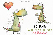 Whimsy Dino Clipart Set, an Animal Illustration by fashionaddict (Thumbnail 1 of 7)