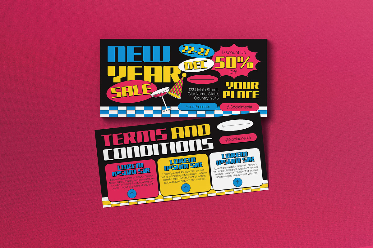 Black Yellow New Years Sale Voucher, a Card Template by graphicook (Photo 2 of 6)