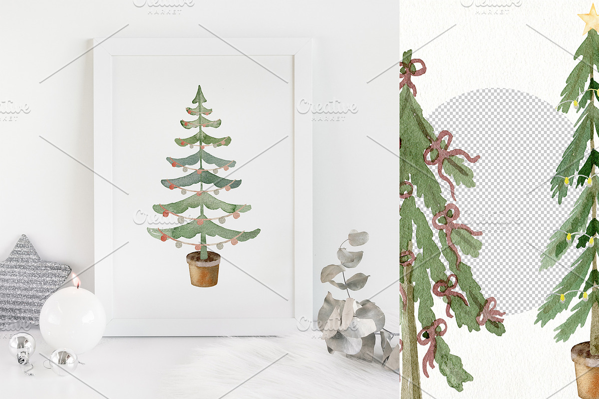 Watercolor Christmas trees clipart., a Decorative Illustration by TaPilipa (Photo 8 of 8)
