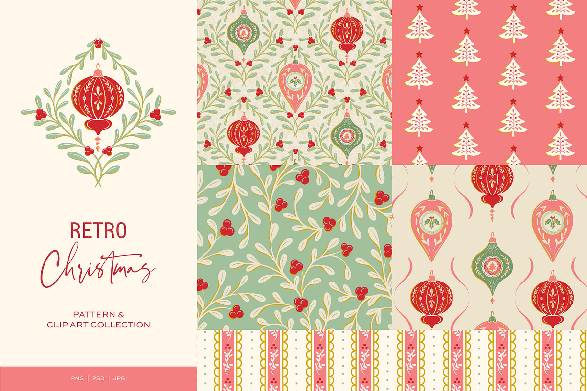 Retro Christmas Patterns & Clip Art, a Pattern Graphic by Eclectic Anthology (Photo 1 of 17)