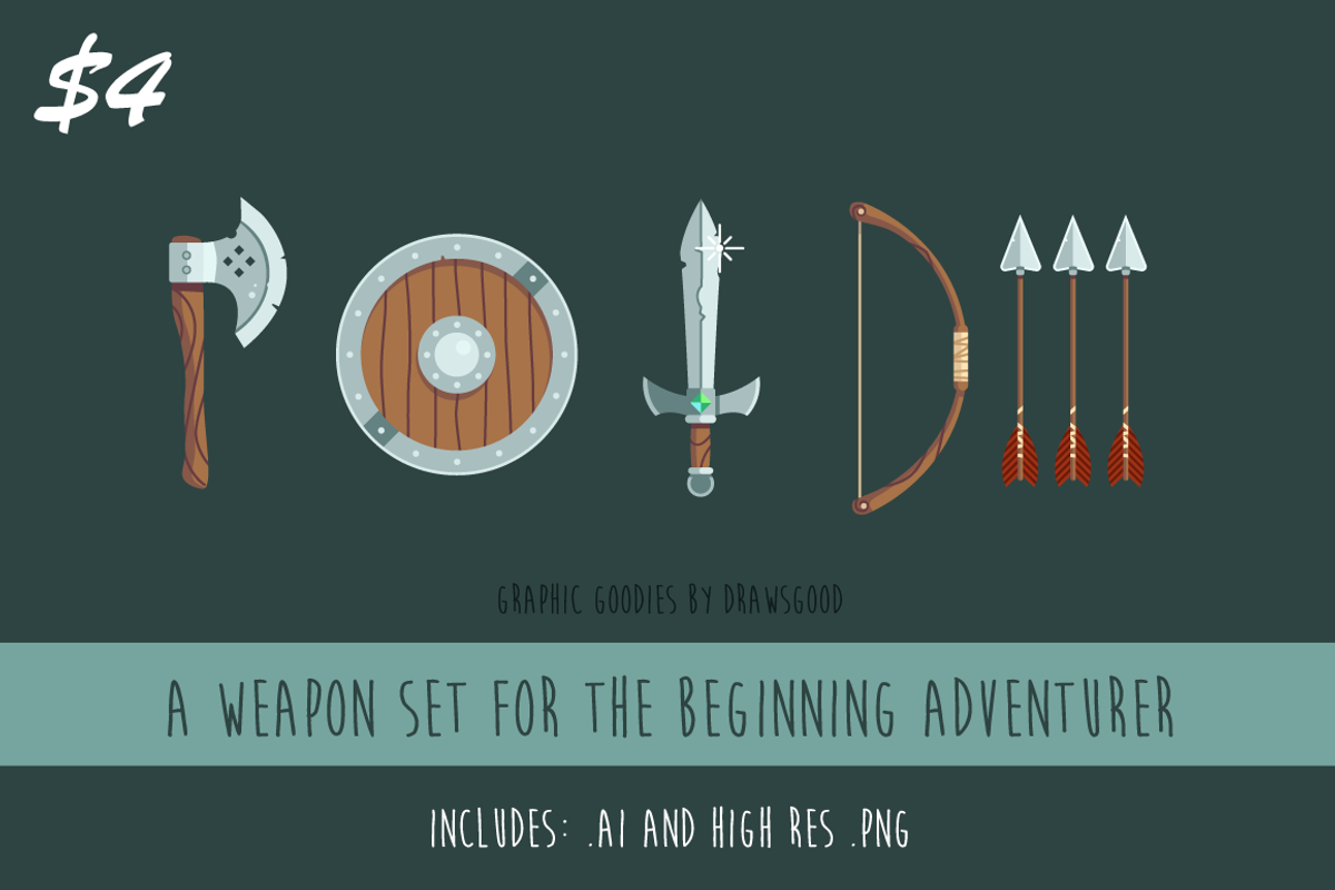 A vector weapon pack for beginners, an Illustration by Graphic Goodies (Photo 1 of 2)