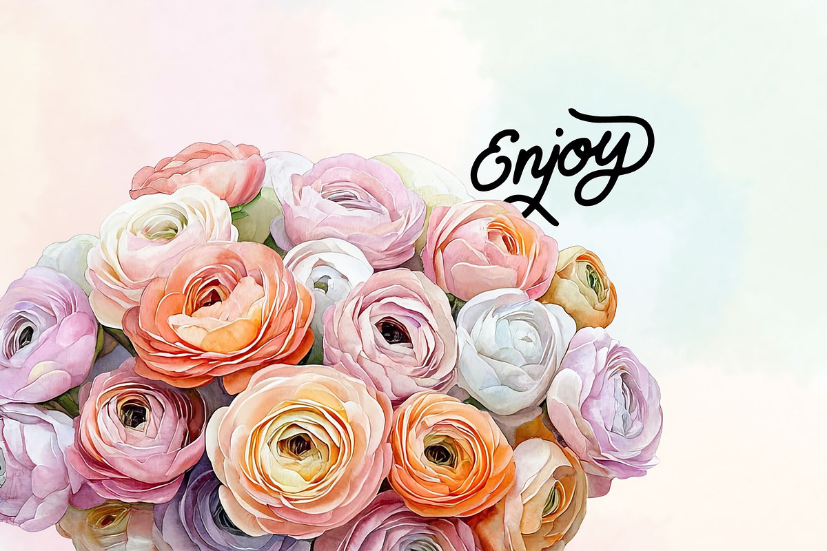 15 Ranunculus Watercolor Cliparts, a Decorative Illustration by Loony Dream Designs (Photo 5 of 5)