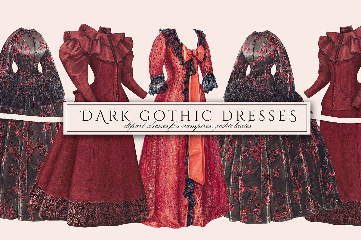 Vintage Dark Gothic Dresses Clipart, an Illustration by Secret Helper (Photo 1 of 6)