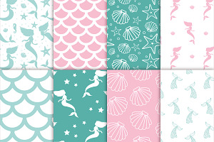 Mermaid Seamless Patterns Set