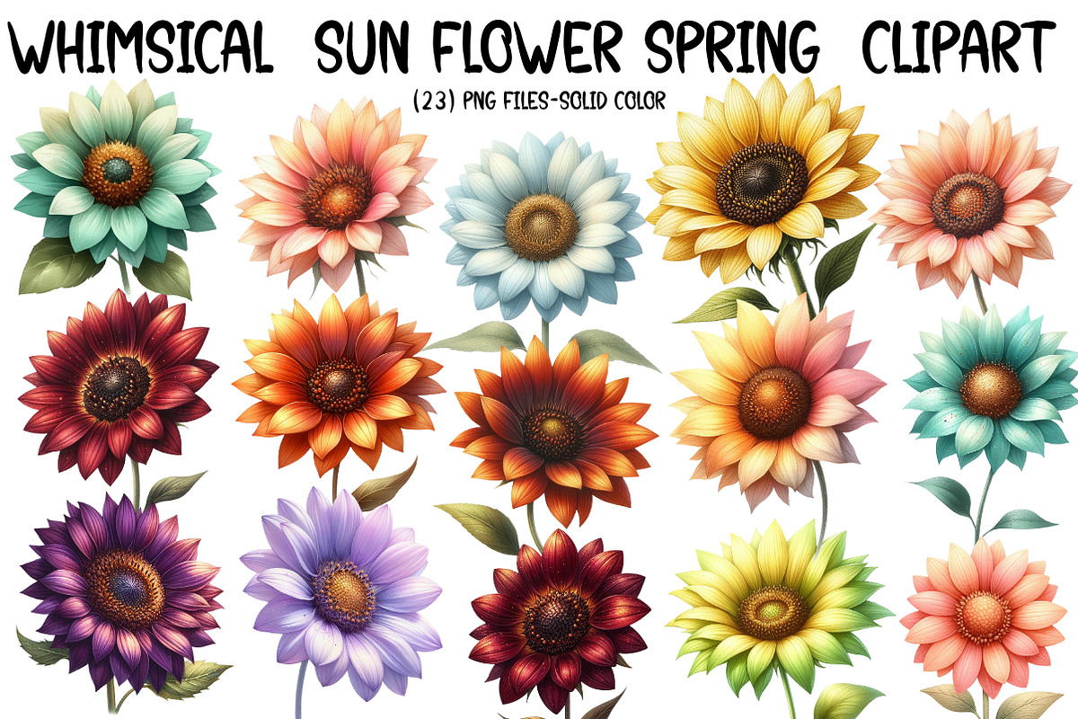 Whimsical Sun flower spring Clipar, an Illustration by Designworld (Photo 1 of 5)