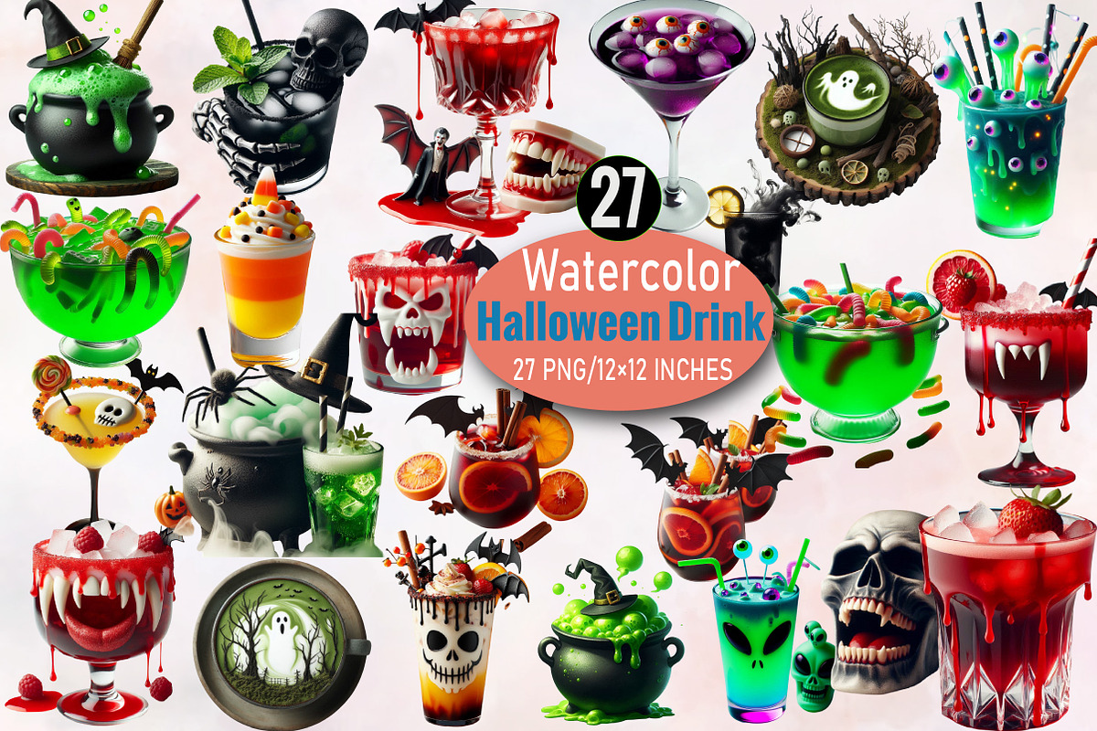 Watercolor Halloween Drink Clipart B, an Illustration by SVGArt (Photo 1 of 8)
