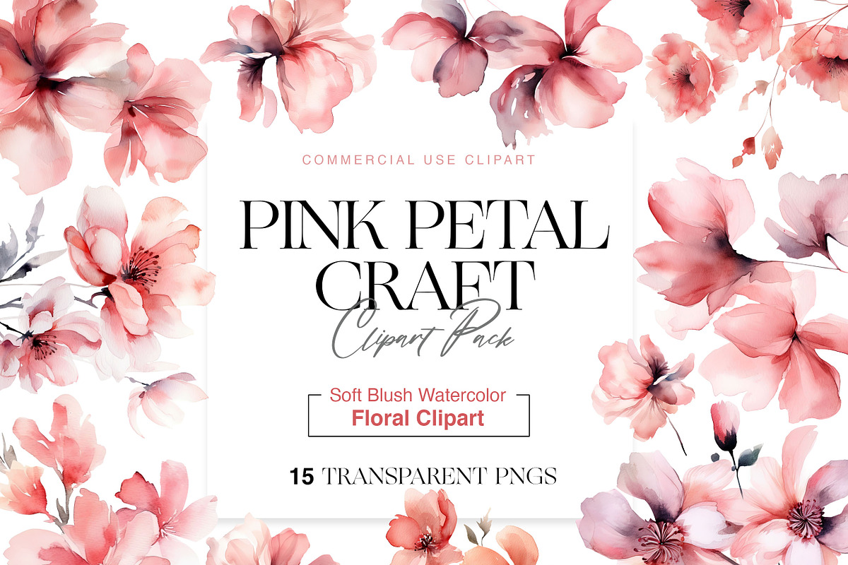 Watercolor Pink Flower Clipart, a Decorative Illustration by BrushstrokeArtGB (Photo 1 of 9)