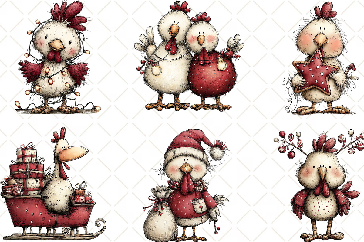 Christmas Chicken Clipart, an Illustration by Black Bird Studio (Photo 5 of 6)