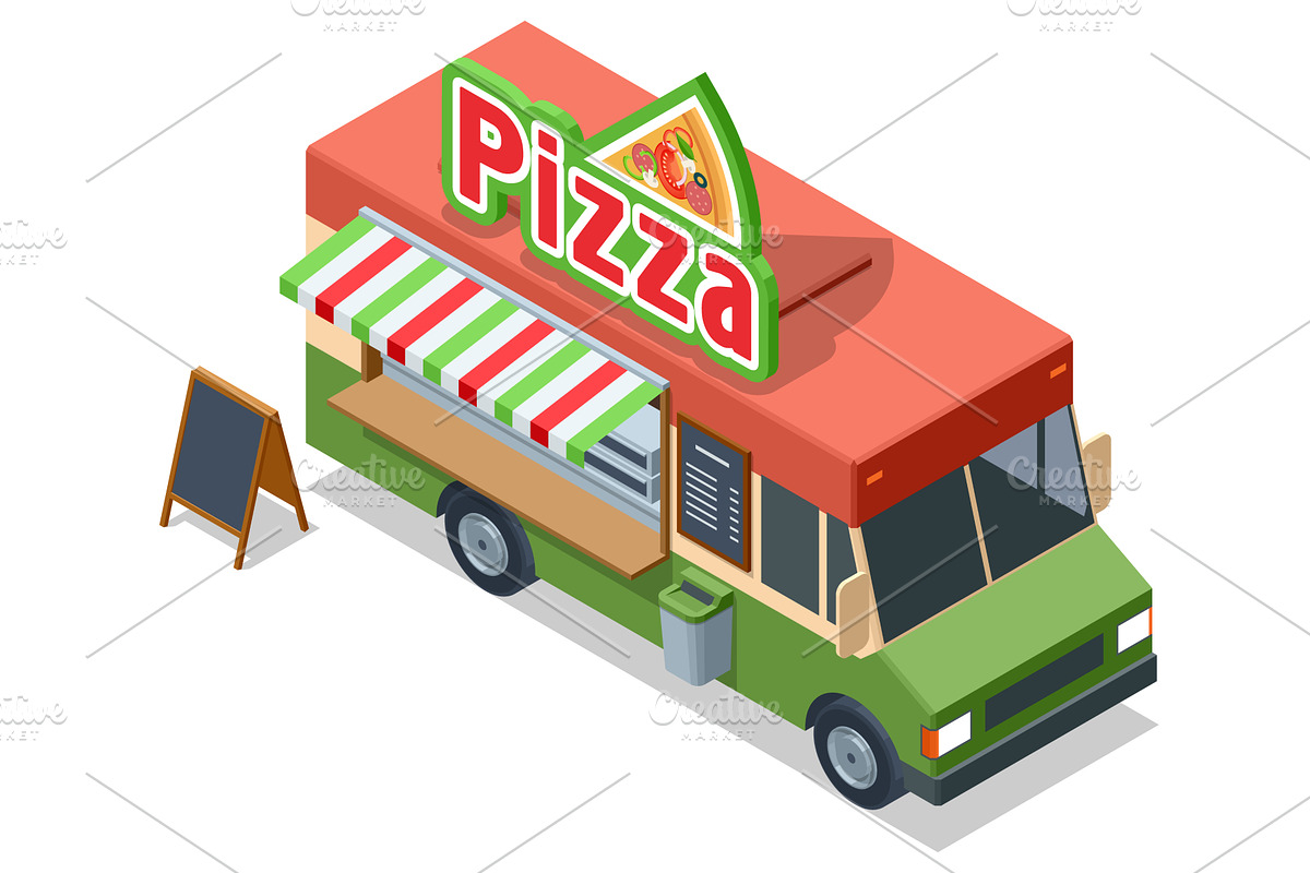Pizza food truck. Isometric, a Food Illustration by Golden Sikorka