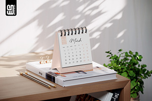 Mini Spiral Desk Calendar Mockup