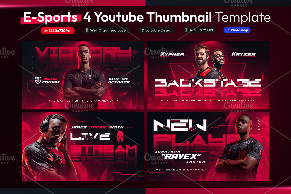 Esports YouTube Thumbnail Pack, a Social Media Template by OnurDemircan (Photo 1 of 6)