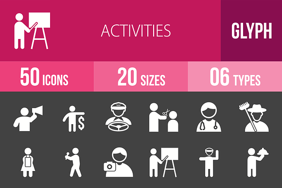 50 Activities Glyph Inverted Icons