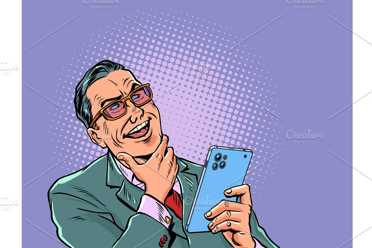 Pop Art Retro Man in suit reacts, a Technology Illustration by studiostoks