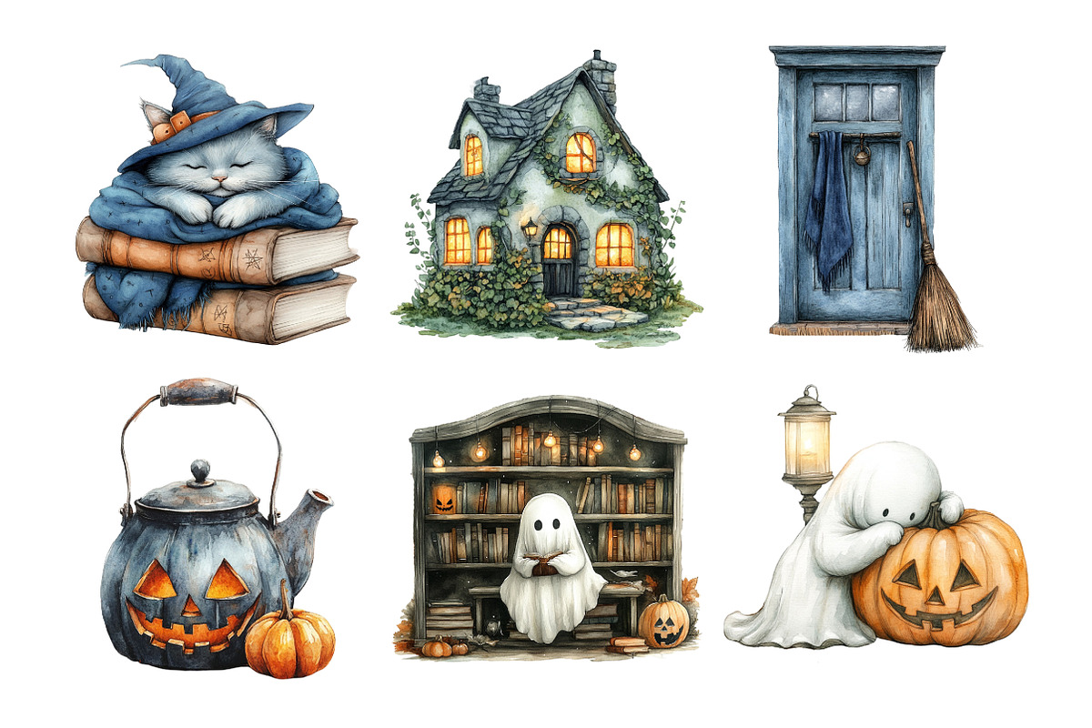 Watercolor Cozy Halloween Clipart, an Illustration by Daily.Designs (Photo 3 of 5)