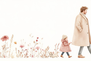 Father and child walking among autum, a Photo by Dvoevnore photos