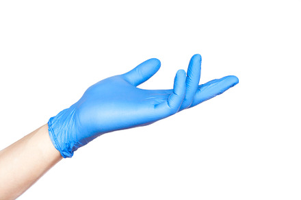 Doctor hand in blue gloves in holdin featuring background, blue, and care