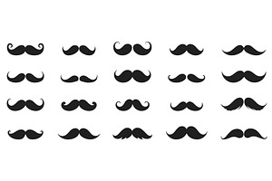 Mustache Black Icons Set. Thin And