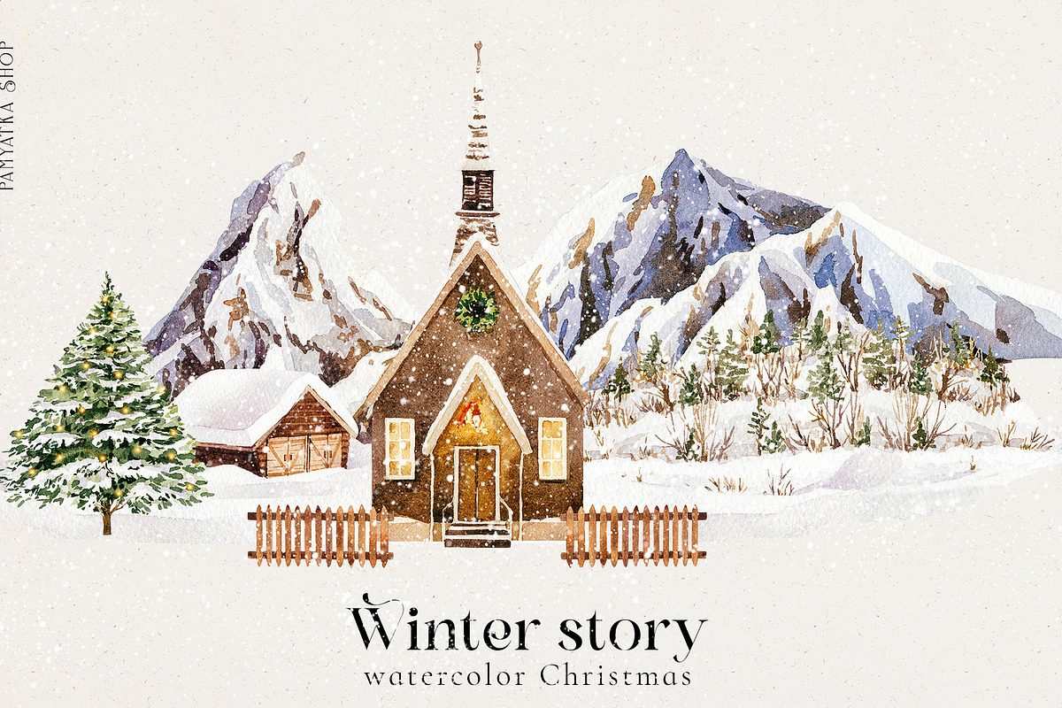 Winter story-watercolor Christmas, a Seasonal Illustration by Pamyatka Shop (Photo 4 of 27)