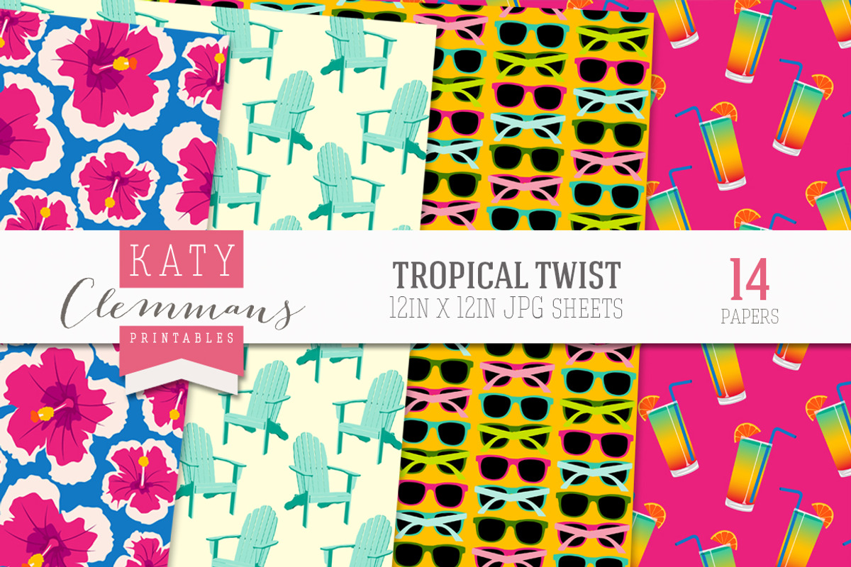 Tropical Twist digital paper pack, a Pattern Graphic by Katy Clemmans (Photo 2 of 5)