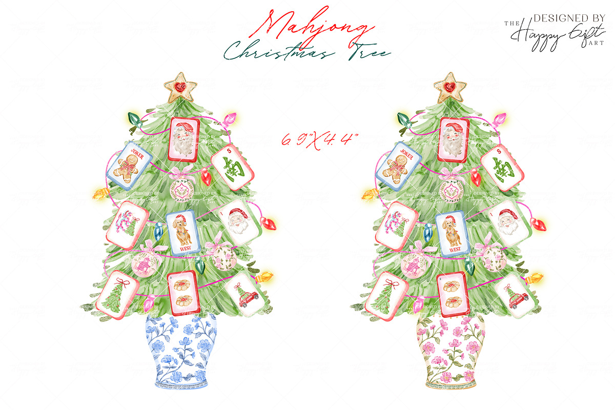 Mahjong Christmas Tree illustrations, a Decorative Illustration by TheHappyGiftArt (Photo 2 of 12)