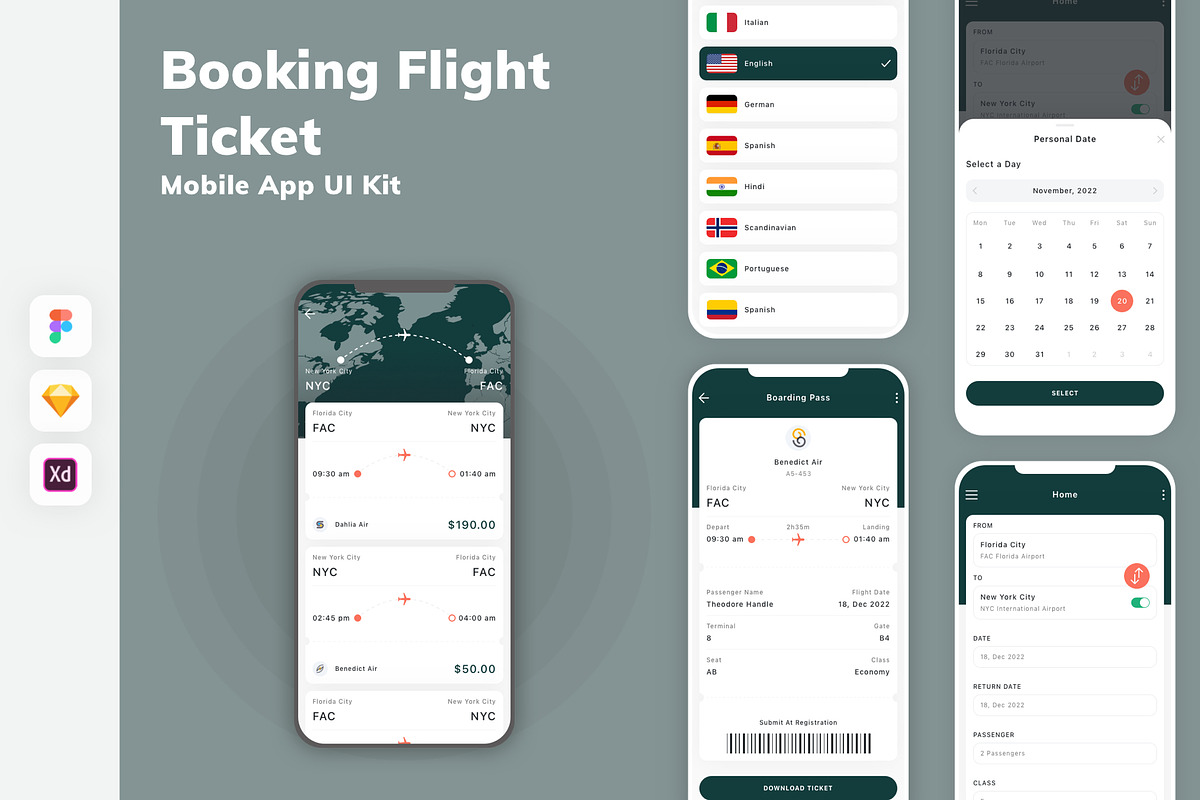 Booking Flight Ticket App UI Kit, an UI Kit Template by uicube