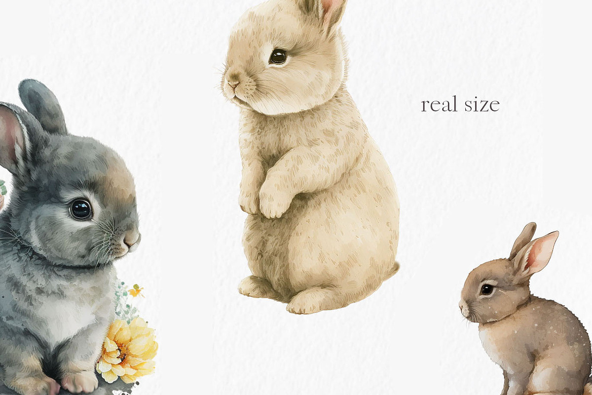 Flower bunny Watercolor Clipart, an Object Graphic by MyLittleMeow (Photo 3 of 7)