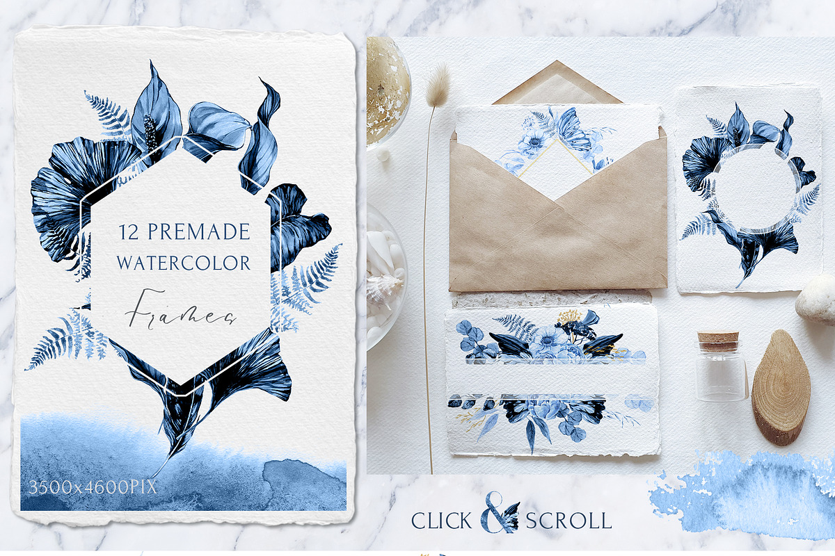 Twilight Garden Blue Watercolor Set, an Object Graphic by Cat In Colour (Photo 2 of 10)
