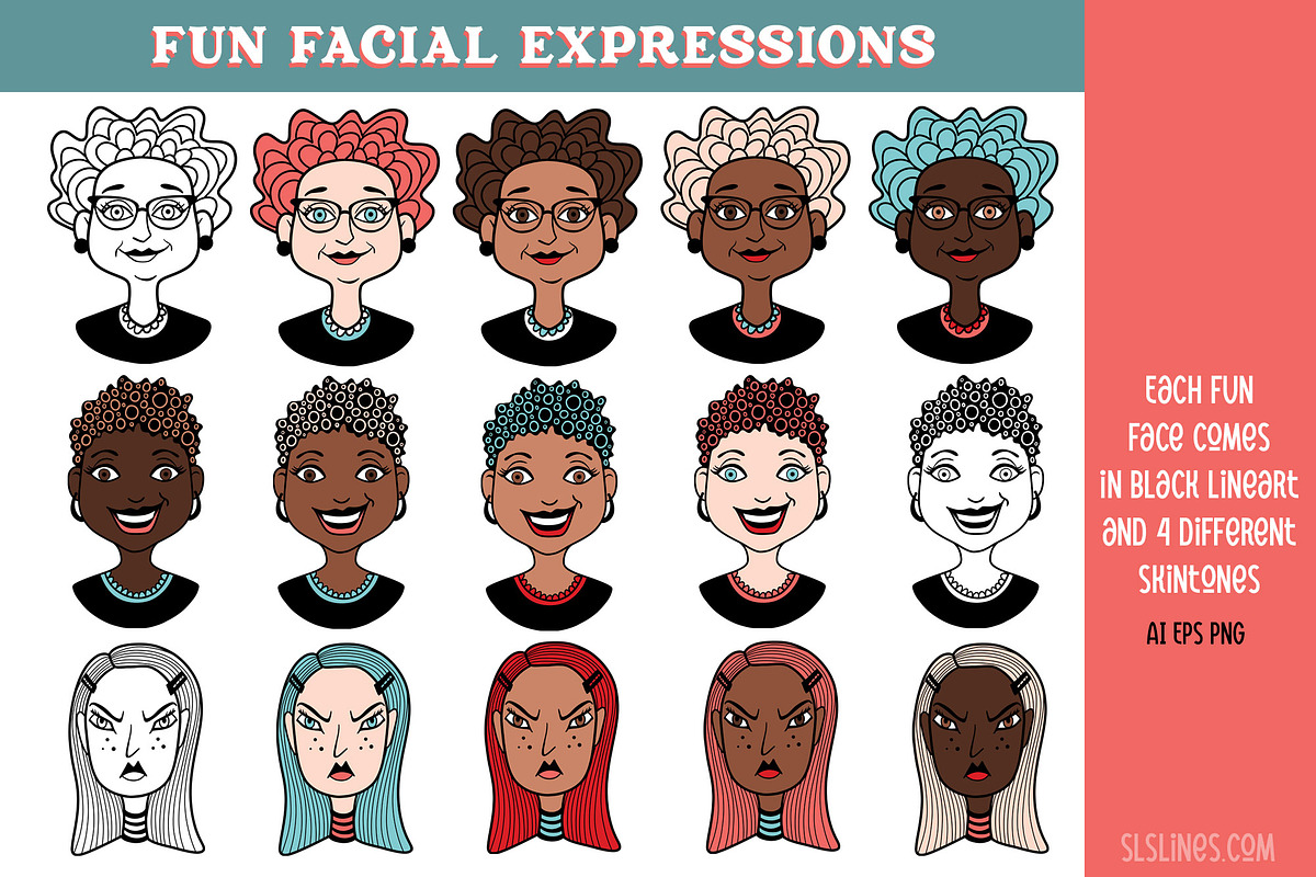 Fun Facial Expressions Vectors PNG, an Illustration by SLS Lines (Photo 2 of 9)
