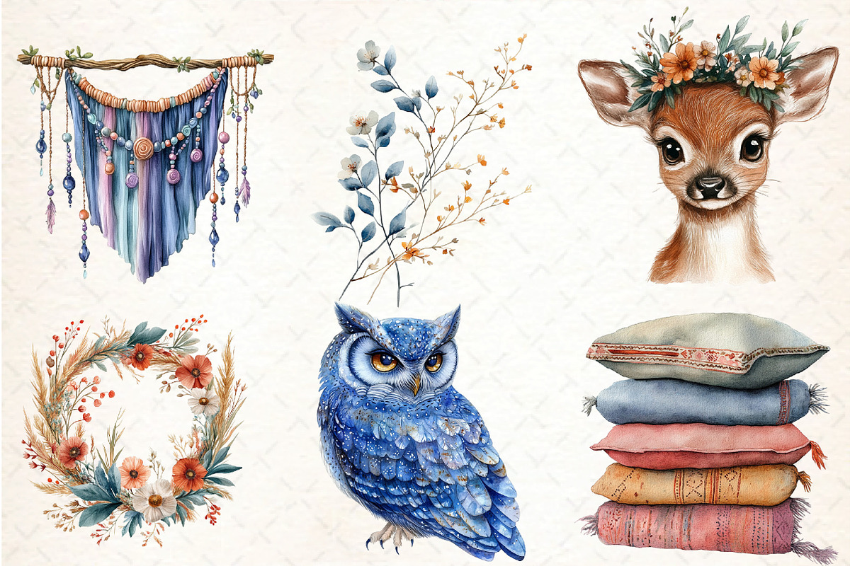 Watercolor Boho Clipart, an Illustration by DreamCafeArt (Photo 3 of 5)