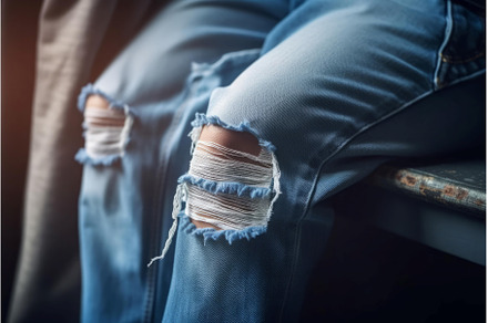 Jeans knee selected focus. Generate, a Beauty & Fashion Photo by Ylivdesign