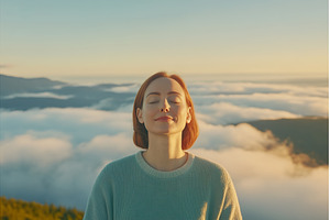 Woman with Red Hair Meditating, a Nature Photo by Lermont51