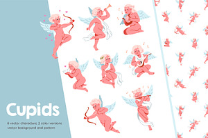 Cupids, angels set, border, pattern, a Person Illustration by Good Studio