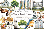 Watercolor Farm Animals Clipart, a Seasonal Illustration by designcity5 (Thumbnail 1 of 5)
