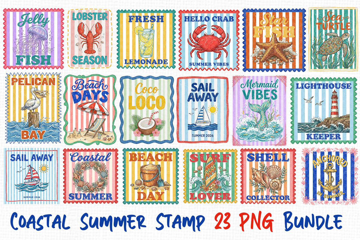 Coastal Summer Stamp Clipart Bundle, an Illustration by Dream Creation (Photo 1 of 8)