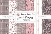 Rosy & Coffee Wild Flowers Seamless, a Pattern Graphic by DrawStudio1988 (Thumbnail 1 of 9)